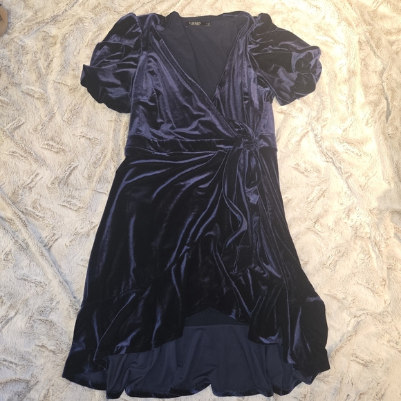 Lauren Ralph Lauren Dresses & Skirts - Lauren Ralph Lauren Navy Blue Velvet Wrap Dress - Size 16